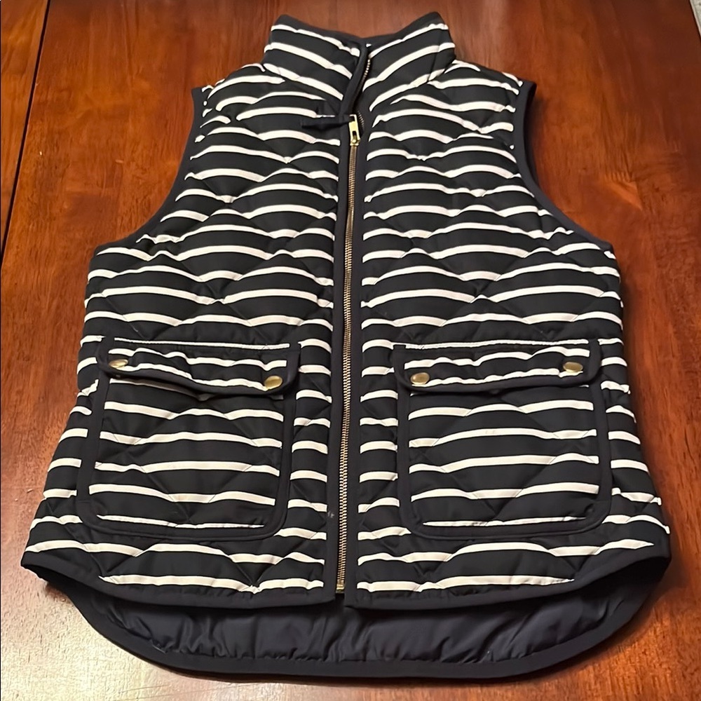 J Crew Striped Black and White Puffer Vest Size XS